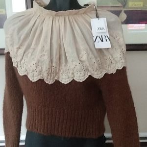 Zara Embroidered Collar Cottagecore Sweater